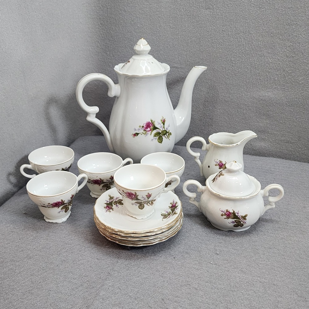 Thames Tea Set White Pink Rose Floral Hand Painted Gold Trim Japan 13pc Set